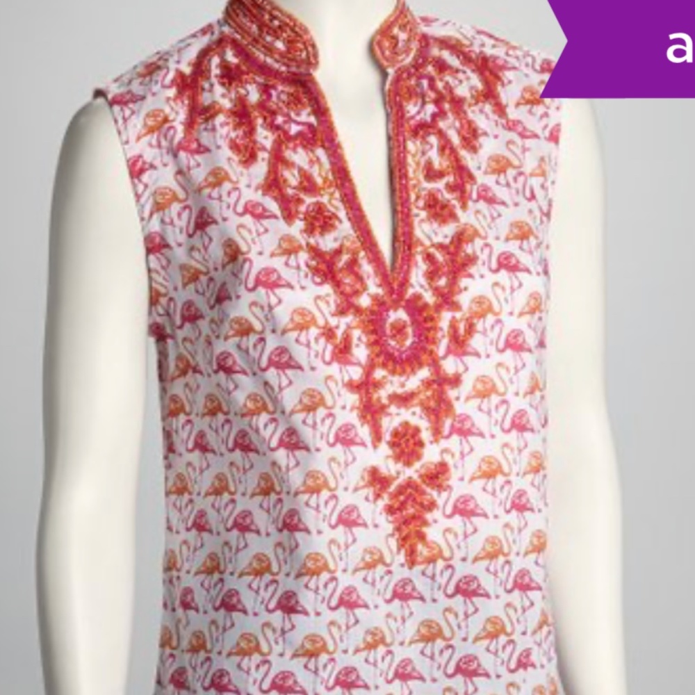 Barbara Gerwit beaded flamingo‎ tunic. Worn once. Retail 140